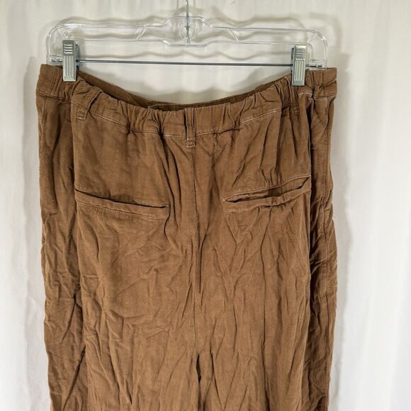 Free People Pants Women's Large Brown Linen Blend Wide Leg Pockets - Picture 9 of 12